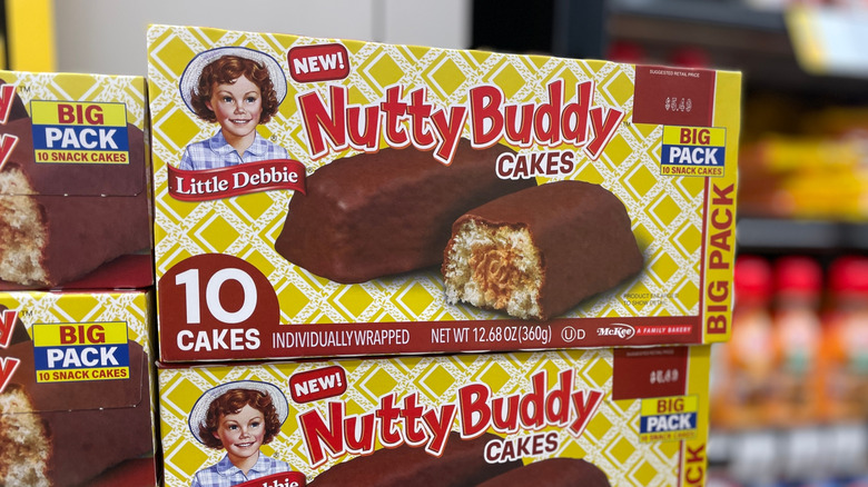 Boxes of Little Debbie Nutty Buddy Cakes.