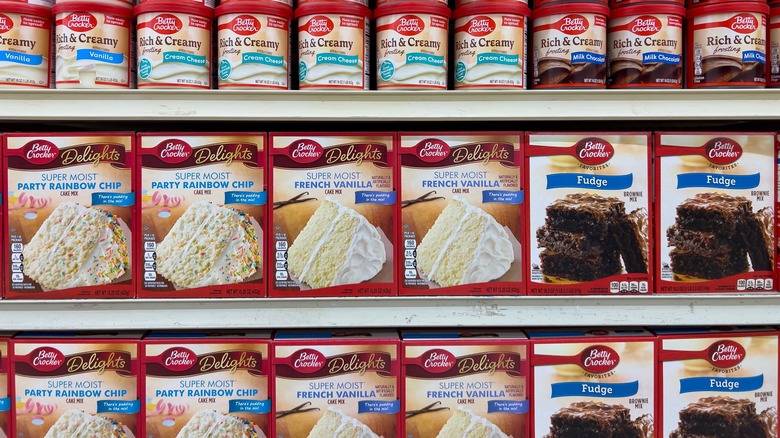boxed cake mix on shelves