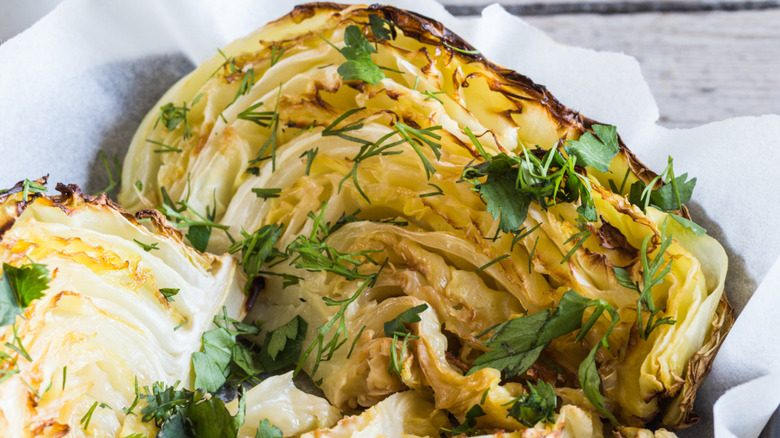 charred and cooked cabbage wedge