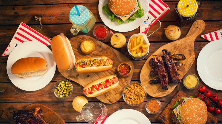 Festive dinner spread served at table in celebration of Memorial Day.