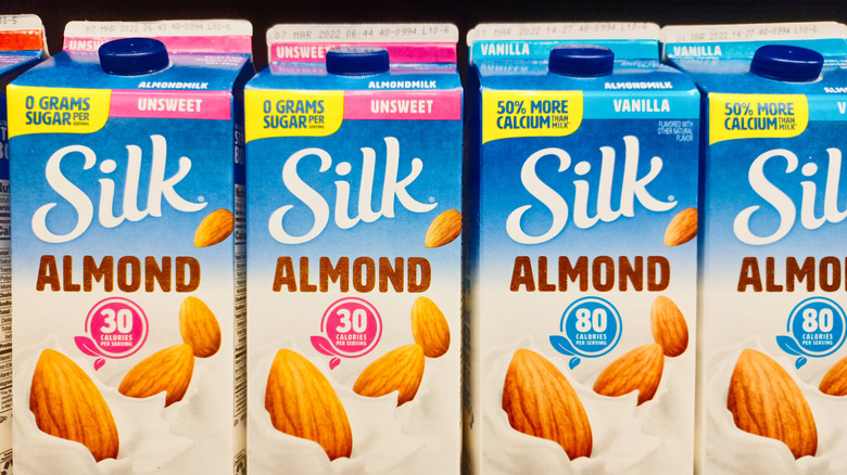 Cartons of Silk almond milk on display