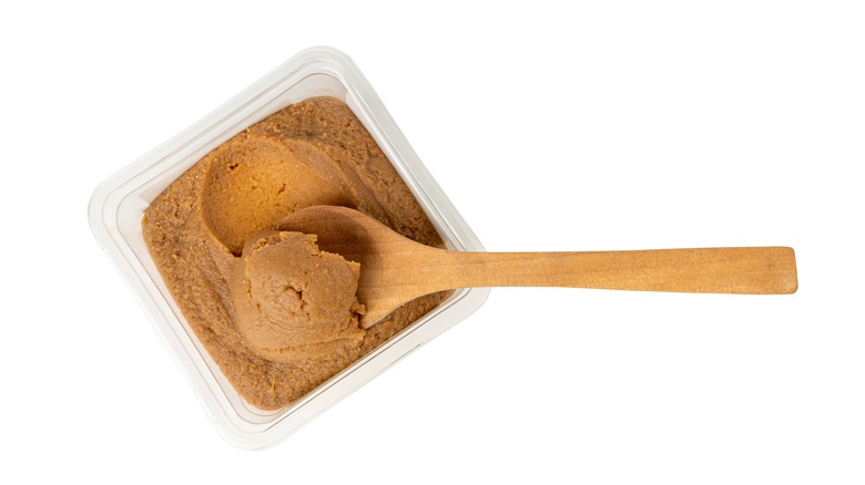 Miso paste with a spoon