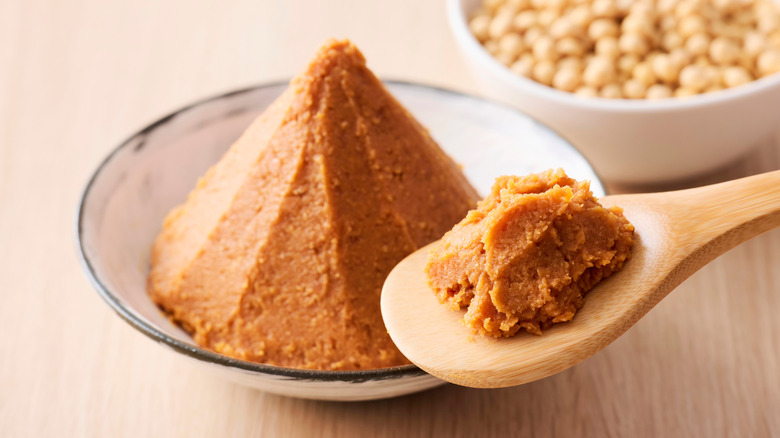 Miso paste in a bowl and spoon