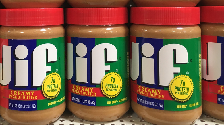 Rows of Jif Peanut Butter on Shelf