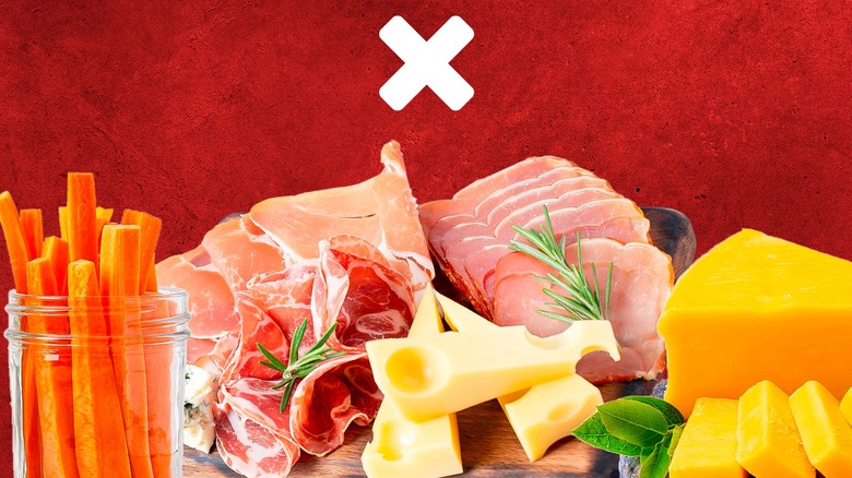 charcuterie board foods with an X