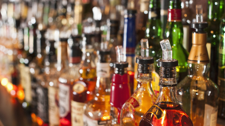 a liquor shelf bar