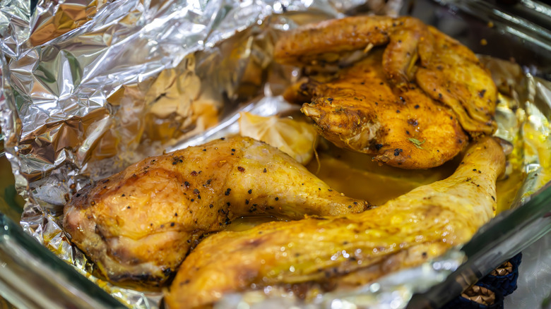 Chicken resting in aluminum foil