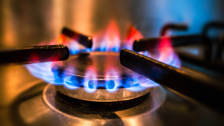 Flames on gas stove