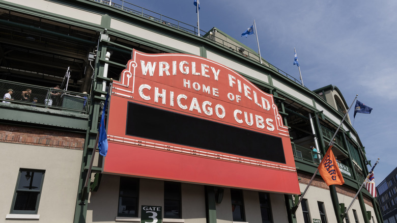 Wrigley Field sign outside of Wrigley Field in Chicago