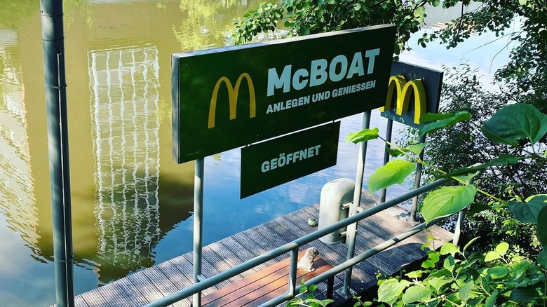 McDonald's McBoat sign on dock in Hamburg, Germany