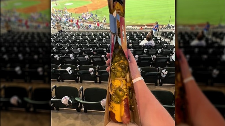 Boomstick hot dog from the Texas Rangers stadium.