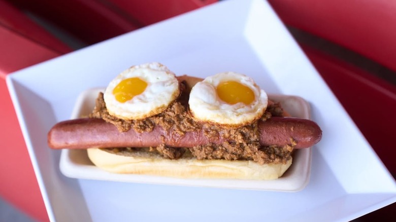 St. Louis Slinger dog with eggs and taco meat in Busch stadium.
