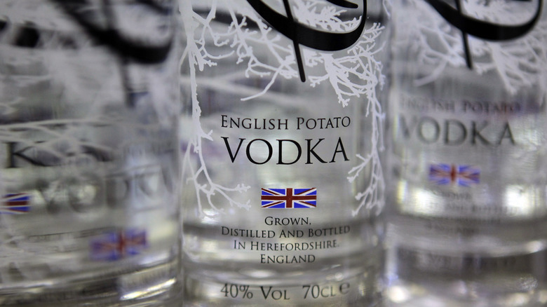 Close-up of a bottle of potato vodka