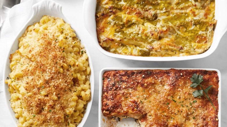 Three different family-size casserole meals.