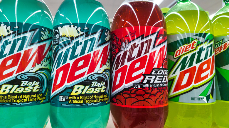 a line of Mountain Dew flavors, Baja Blast, Code Red and Diet Mountain Dew in 2 liter bottles