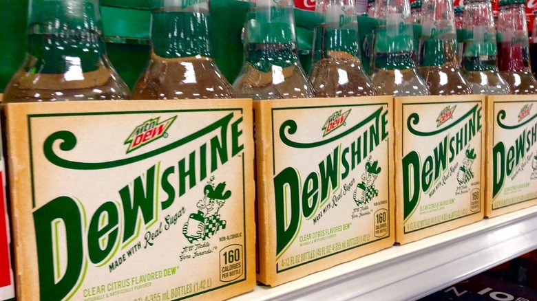 a row of Mountain Dew Dewshine 4 packs.