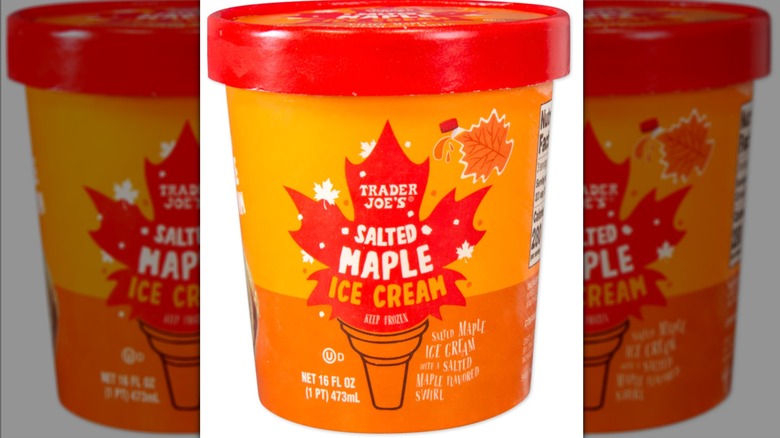 Salted maple ice cream on a white background