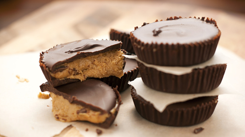 A stack of chocolate peanut butter cups