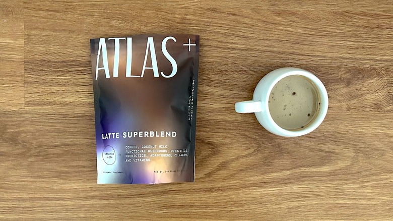 Package and cup of Atlas Latte Superblend