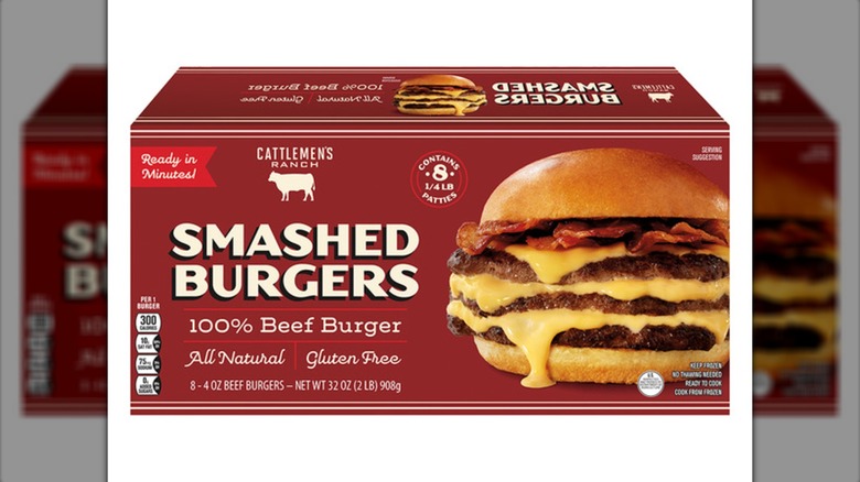 box of Aldi's Cattlemen's Ranch Smashed Burgers