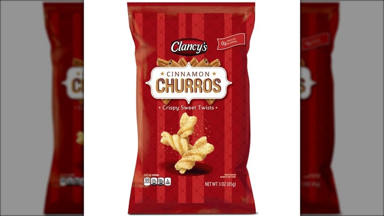 Bag of Aldi's Clancy's Cinnamon Churros on white background