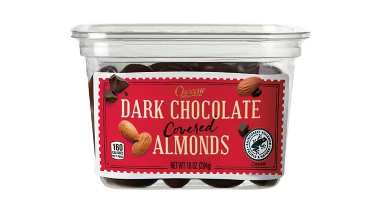 Aldi tub of dark chocolate almonds