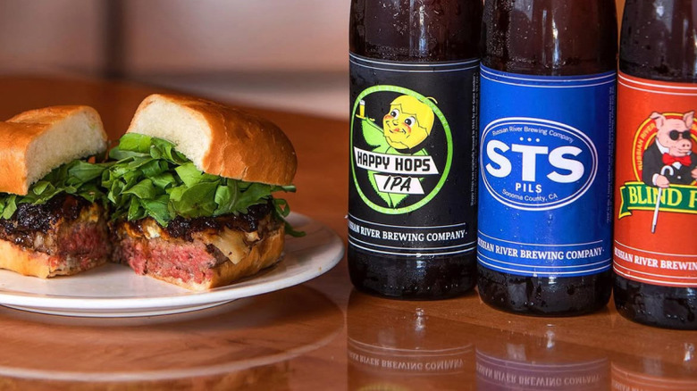 Father's Office Burger and beer bottles