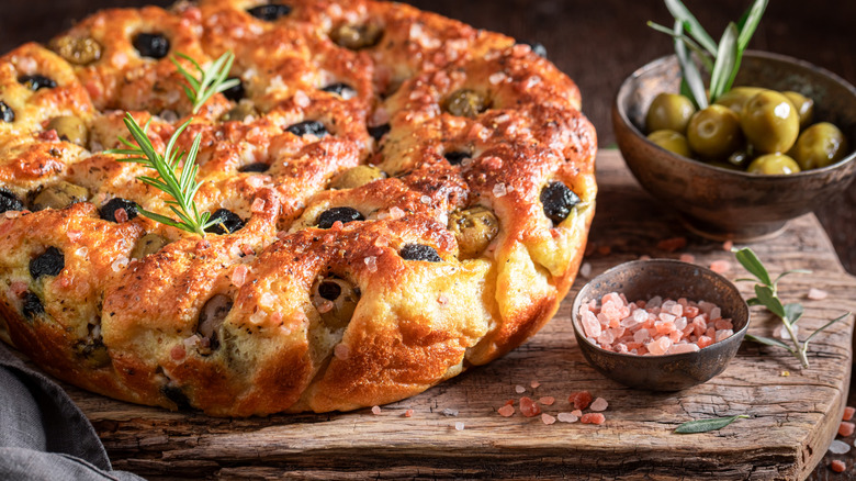 Focaccia loaf with olives