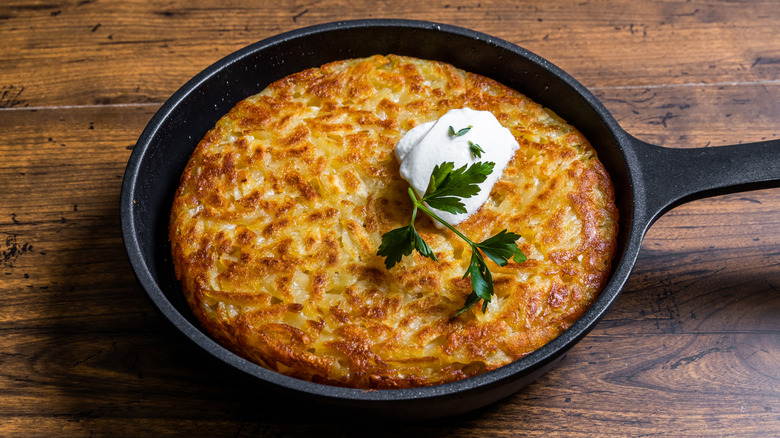 Potato galette in cast iron skillet