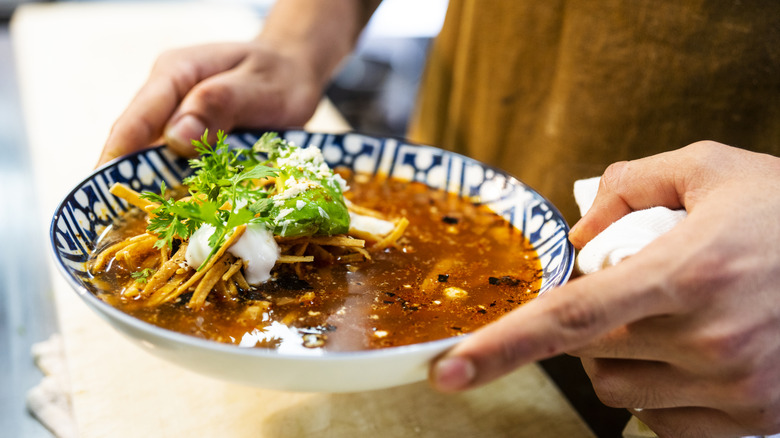 A bowl of tortilla soup