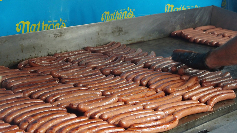 Hot dogs being cooked at Nathan's Famous at Coney Island