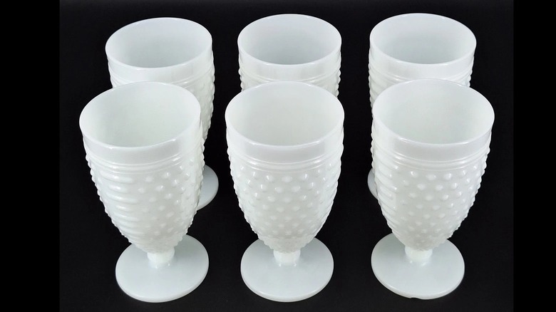 Set of milk glass wine goblets