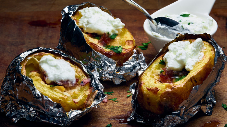 baked potatoes in aluminium foil