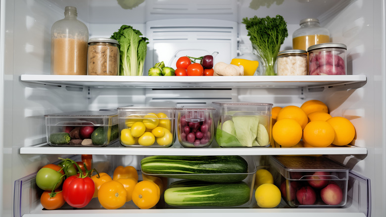 Fresh produce in fridge.