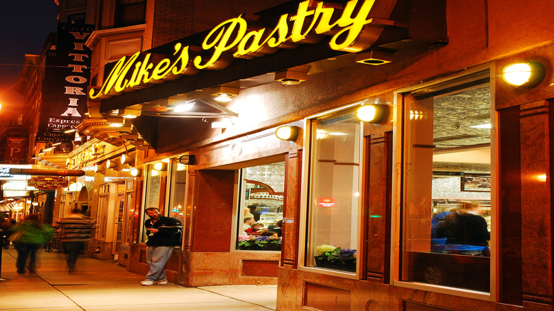 Lighted sign for Mike's Pastry