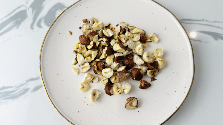 Toasted hazelnuts on plate