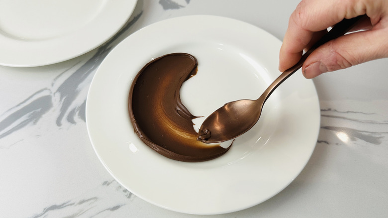 Chocolate hazelnut spread on plate