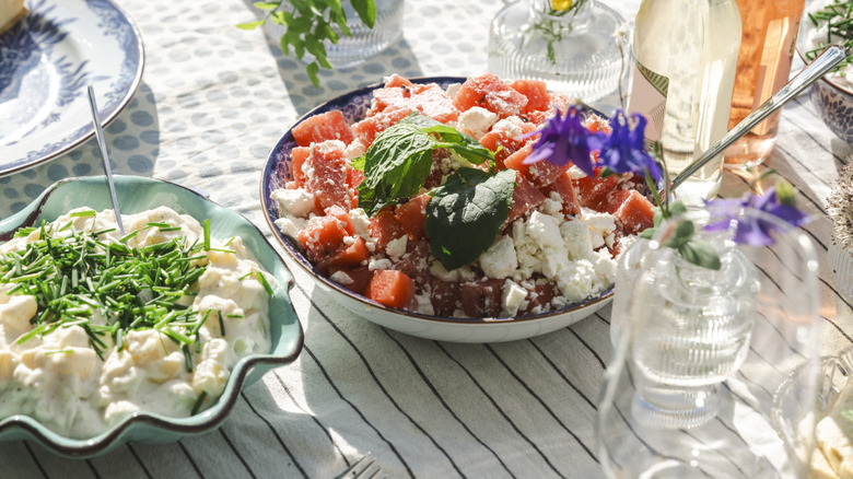 Outdoor summer dinner party spread