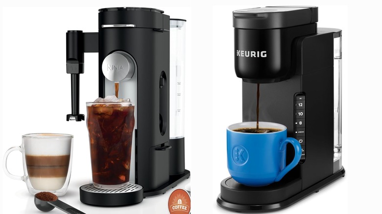 A Ninja single brew coffeemaker beside a Keurig single-brew coffeemaker.