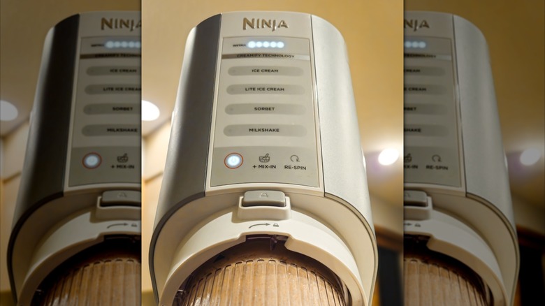 Bottom-up view of a Ninja Creami machine