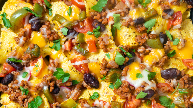 Plate of loaded nachos