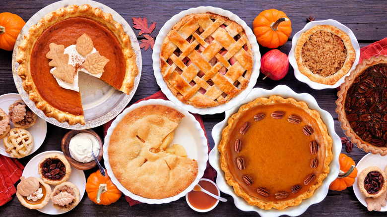 autumn pies arranged on a table