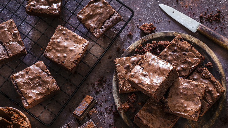 Brownies in bowl and on cooling rack