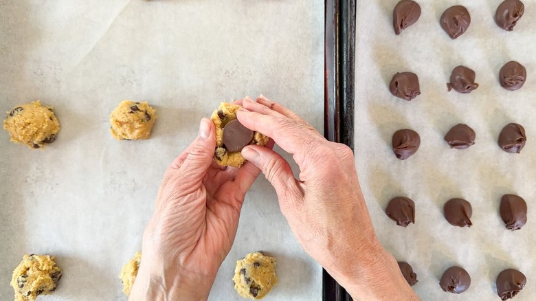 Wrapping chocolate chip cookie dough around frozen Nuella scoops