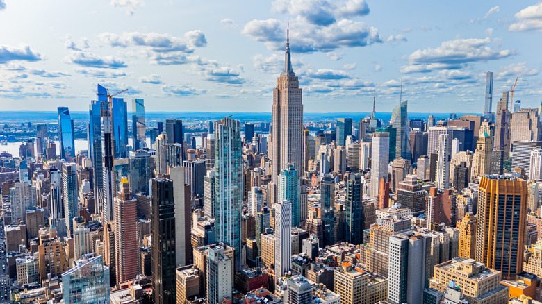The New York City skyline on a sunny day