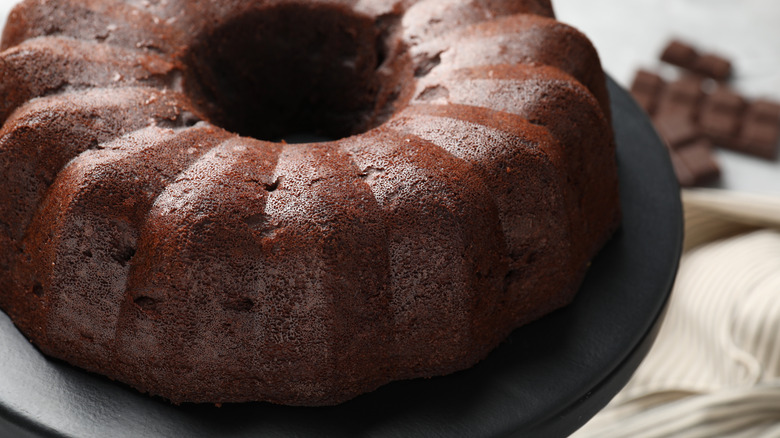 Close-up image of a chocolate bundt cake