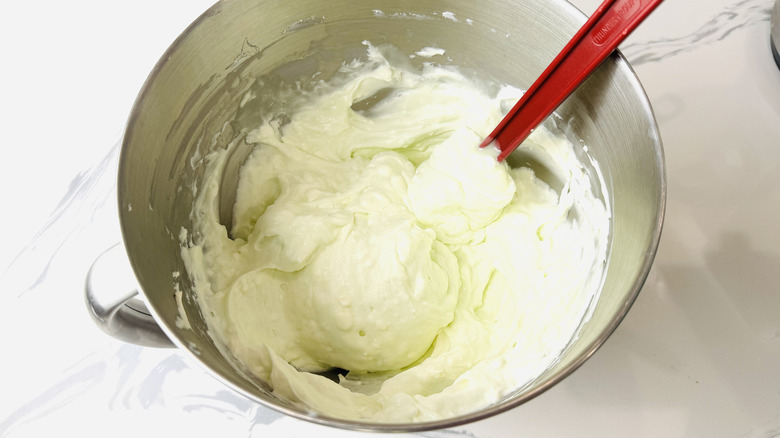 Grasshopper pie filling in mixing bowl
