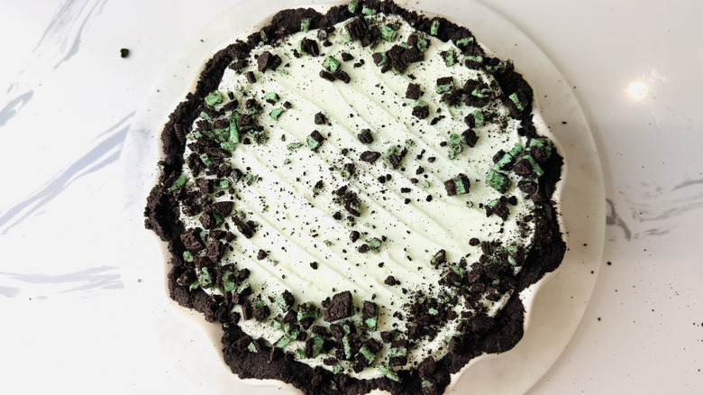 Grasshopper pie chilled and ready to serve
