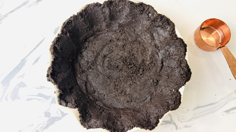 Oreo crust pressed into pie plate