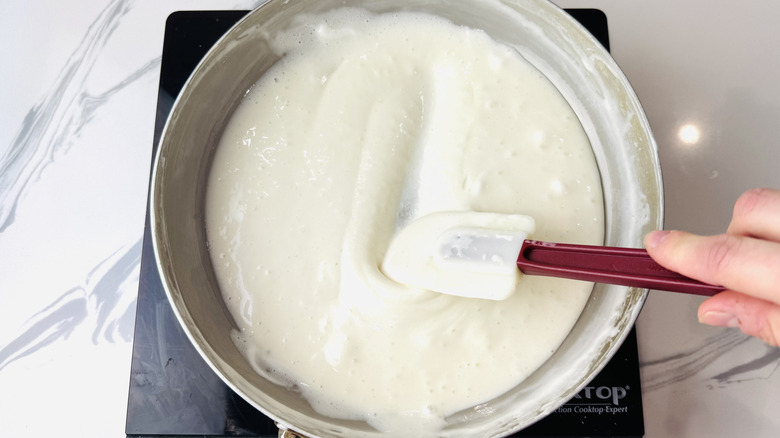 Melted marshmallows in a saucepan